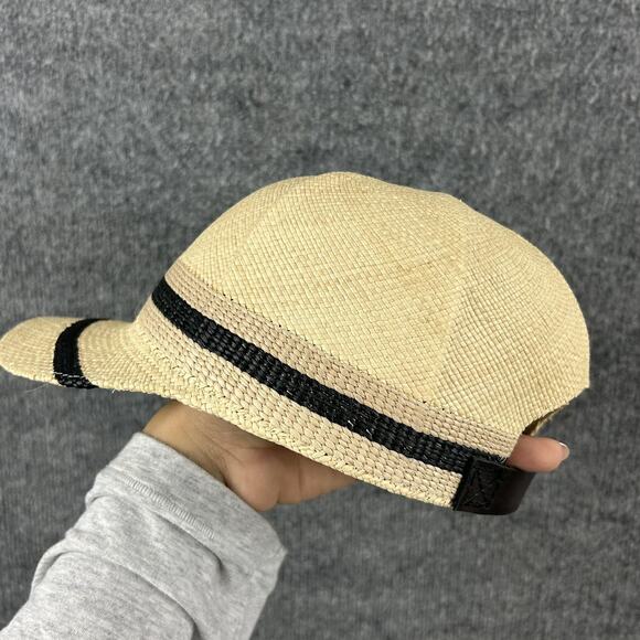 Rag & Bone Womens Medium Leather Trimmed Straw Baseball Hat Cap Summer Resort main image 7